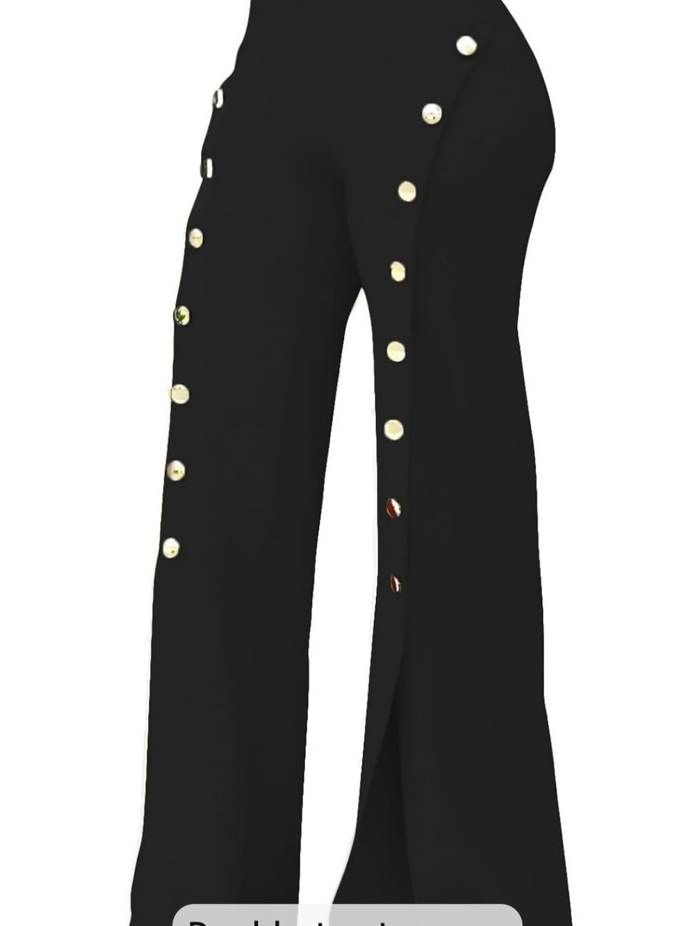 Black Wide-Leg Pants with Decorative Gold Buttons